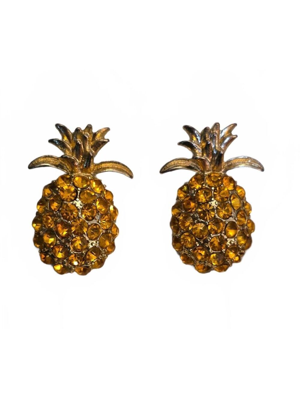 Gold-Tone Yellow Rhinestone Pineapple Stud Earrings